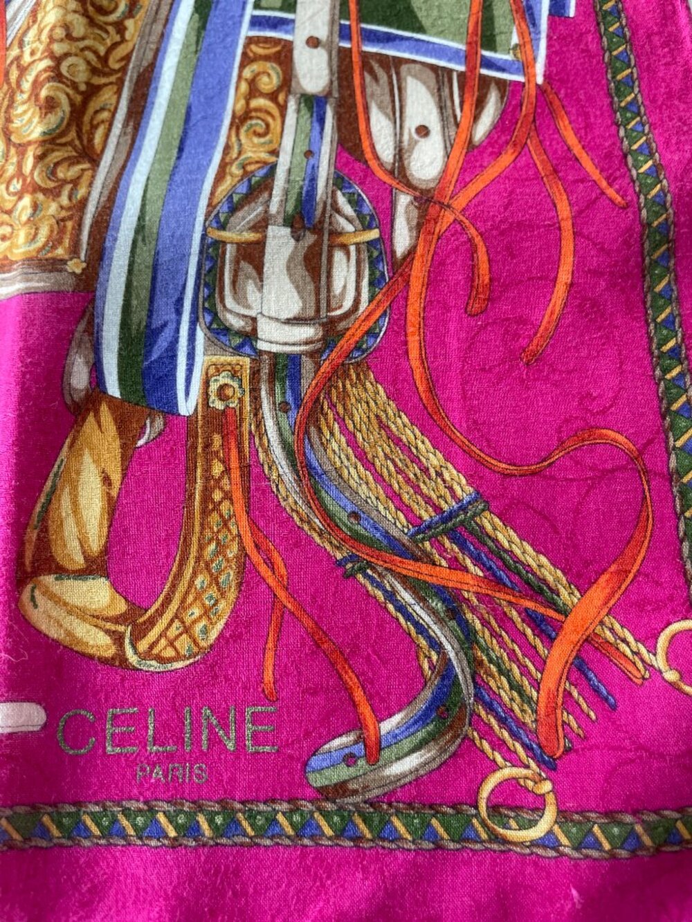 Vintage Celine Equestrian Tartan Cotton Scarf Pink Rolled Hem - Picture 5 of 13